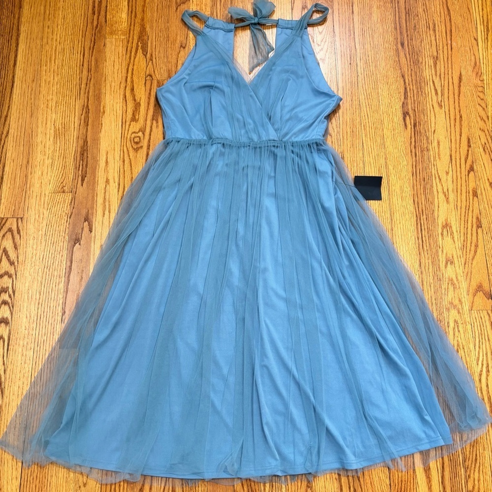 Lulu's NEW/Tag XL Ambiance Slate Blue Mesh Tulle Prom Wedding Party Midi dress - Picture 15 of 16
